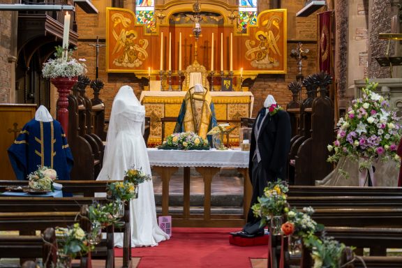 Display of Wedding dresses in All Saints Church
